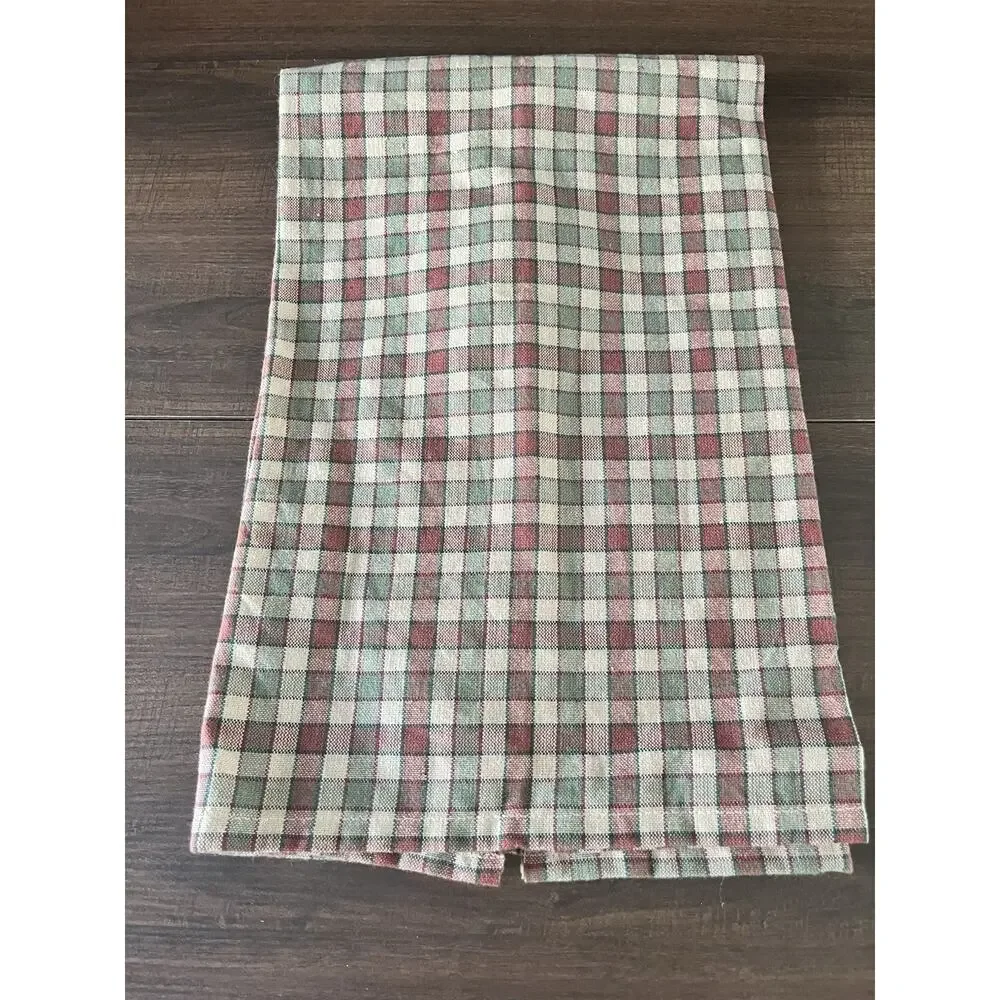 Vtg Hand Tea Towel Plaid Checkered Christmas Patchwork Handmade Reindeer